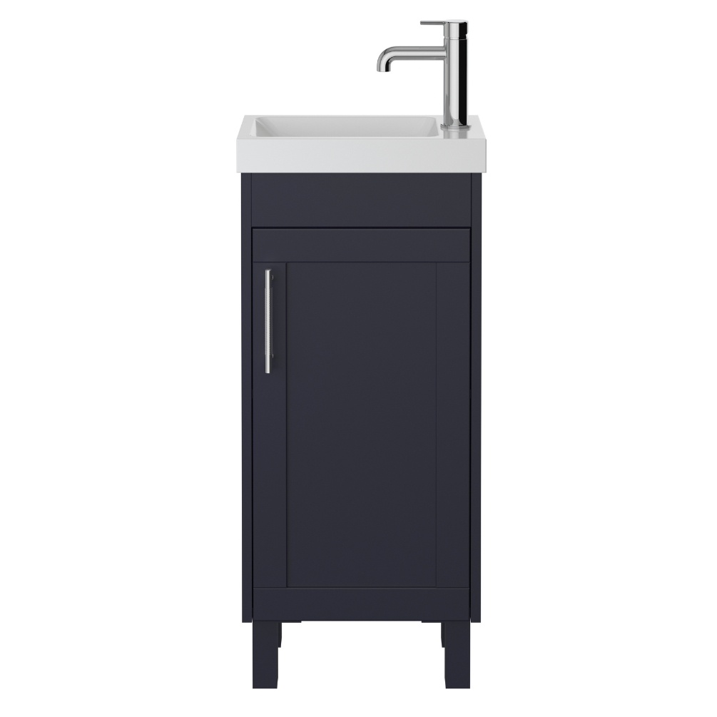 Cut out image of the Heritage Lynton 400mm Midnight Blue Freestanding Cloakroom Vanity Unit, Basin & Handle Pack